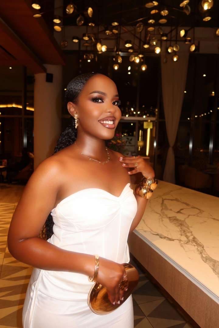 Birthday glam in a white corset gown